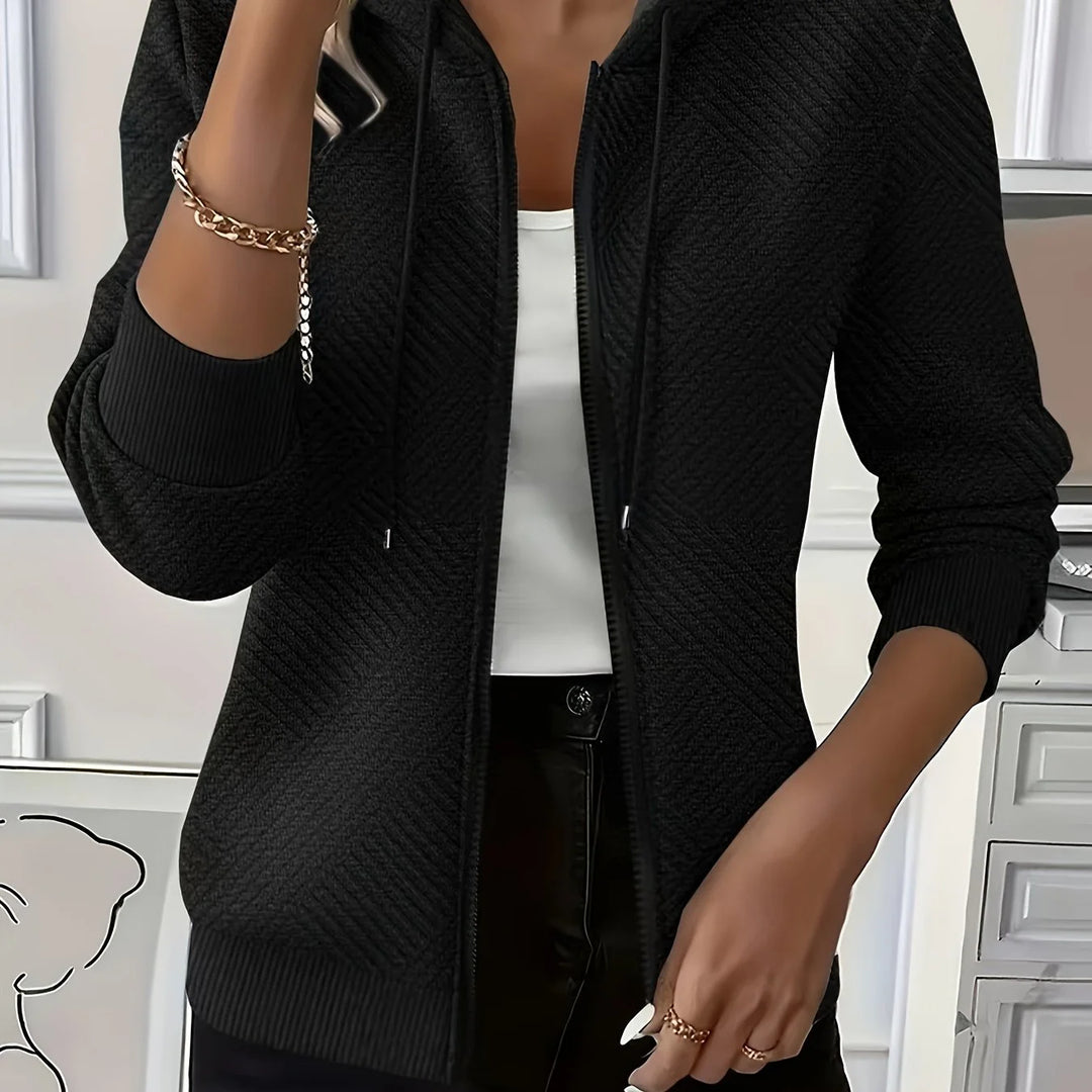 Women's comfy zip-up winter hoodie with long ribbed cuffs in Black