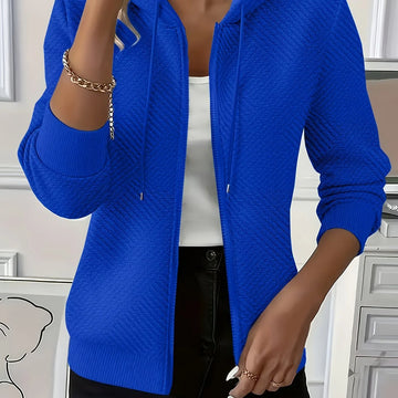 Women's comfy zip-up winter hoodie with long ribbed cuffs in Blue