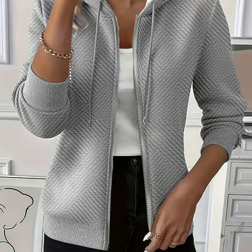 Women's comfy zip-up winter hoodie with long ribbed cuffs in Grey