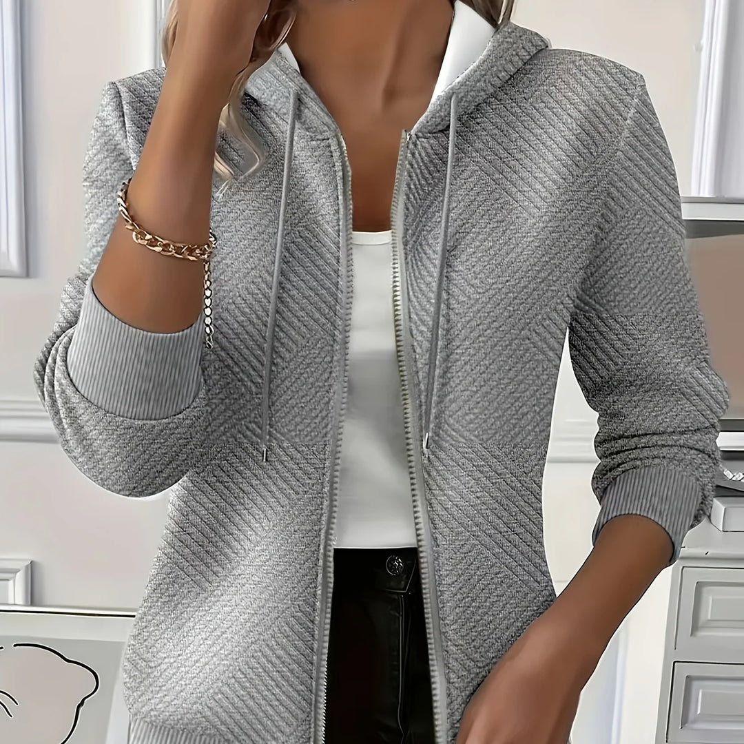 Women's comfy zip-up winter hoodie with long ribbed cuffs in Grey