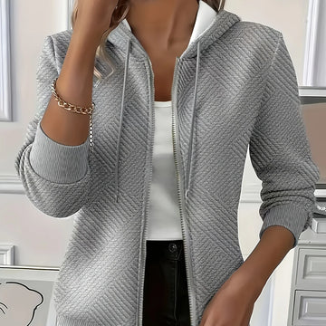 Women's comfy zip-up winter hoodie with long ribbed cuffs in Grey