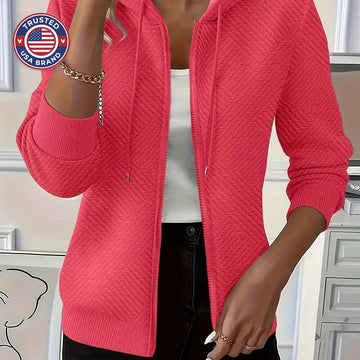 Women's comfy zip-up winter hoodie with long ribbed cuffs in Grey