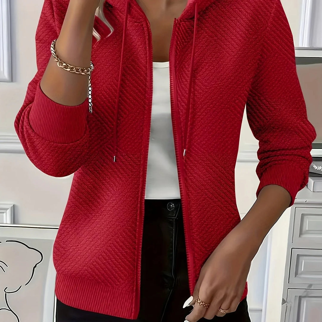 Women's comfy zip-up winter hoodie with long ribbed cuffs in Red