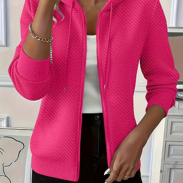 Women's comfy zip-up winter hoodie with long ribbed cuffs in Rose Red