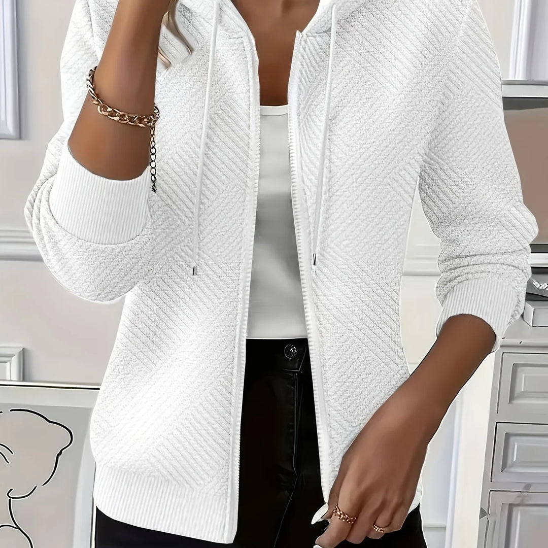 Women's comfy zip-up winter hoodie with long ribbed cuffs in White
