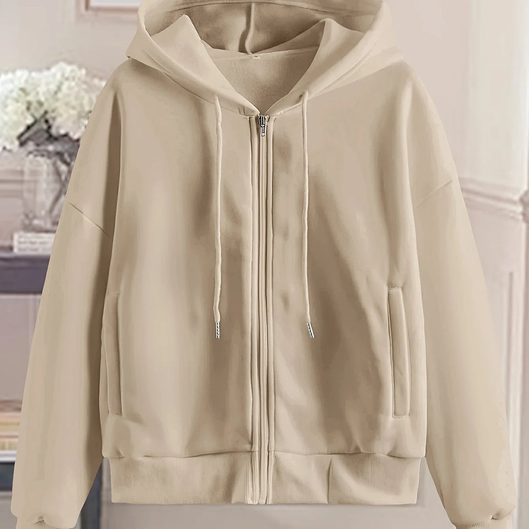 Women's comfy zip-up winter hoodie with side pockets in Apricot