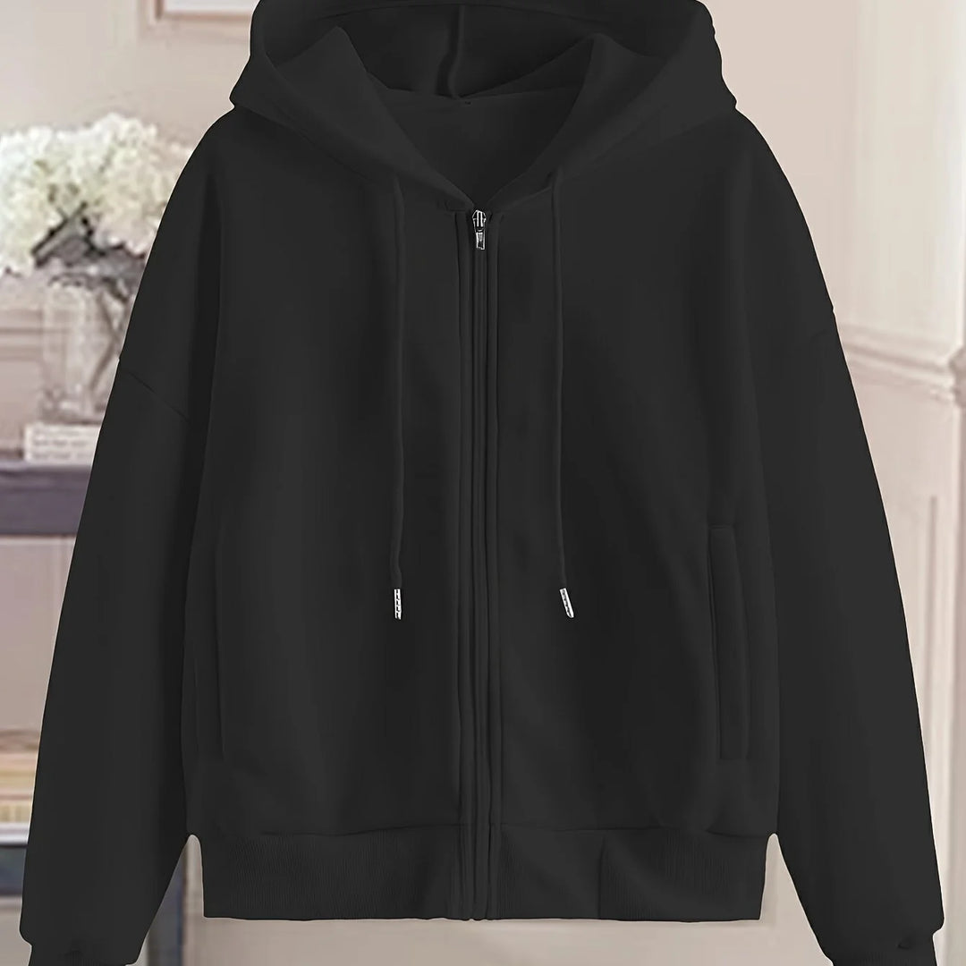 Women's comfy zip-up winter hoodie with side pockets in Black