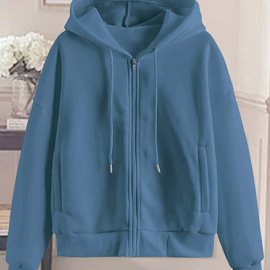 Women's comfy zip-up winter hoodie with side pockets in Burgundy