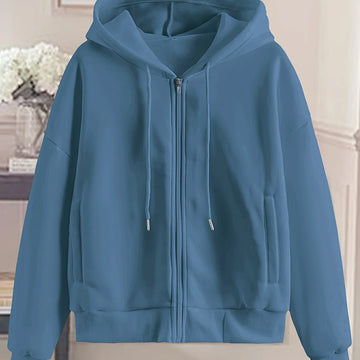 Women's comfy zip-up winter hoodie with side pockets in Burgundy