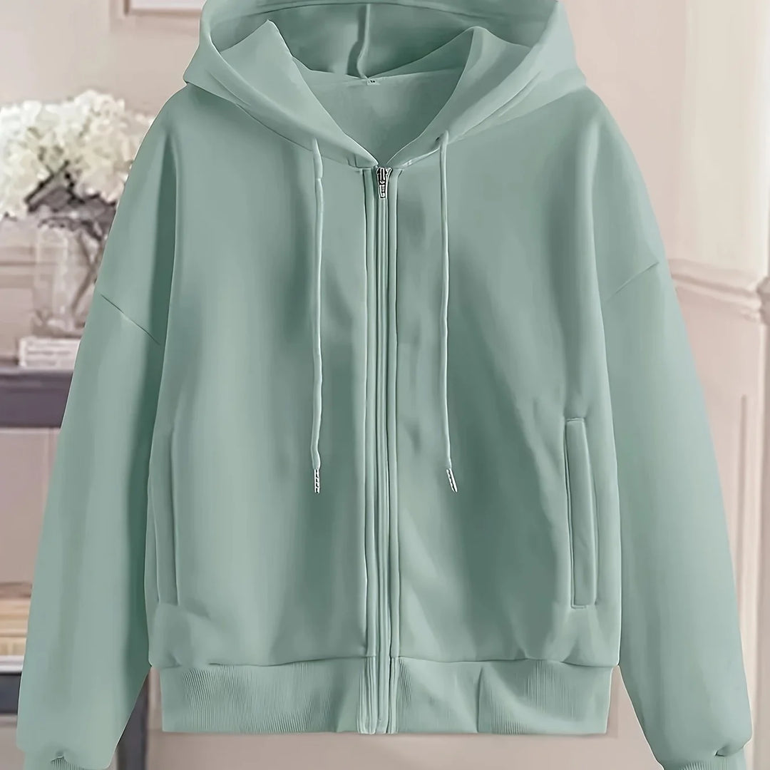 Women's comfy zip-up winter hoodie with ribbed cuffs in Mint Green