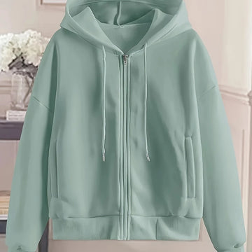 Women's comfy zip-up winter hoodie with ribbed cuffs in Mint Green