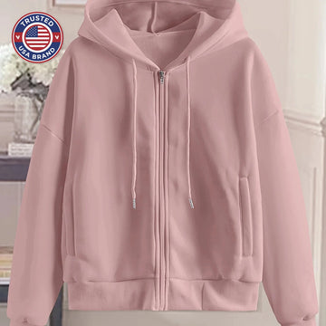 Women's comfy zip-up winter hoodie with side pockets in White