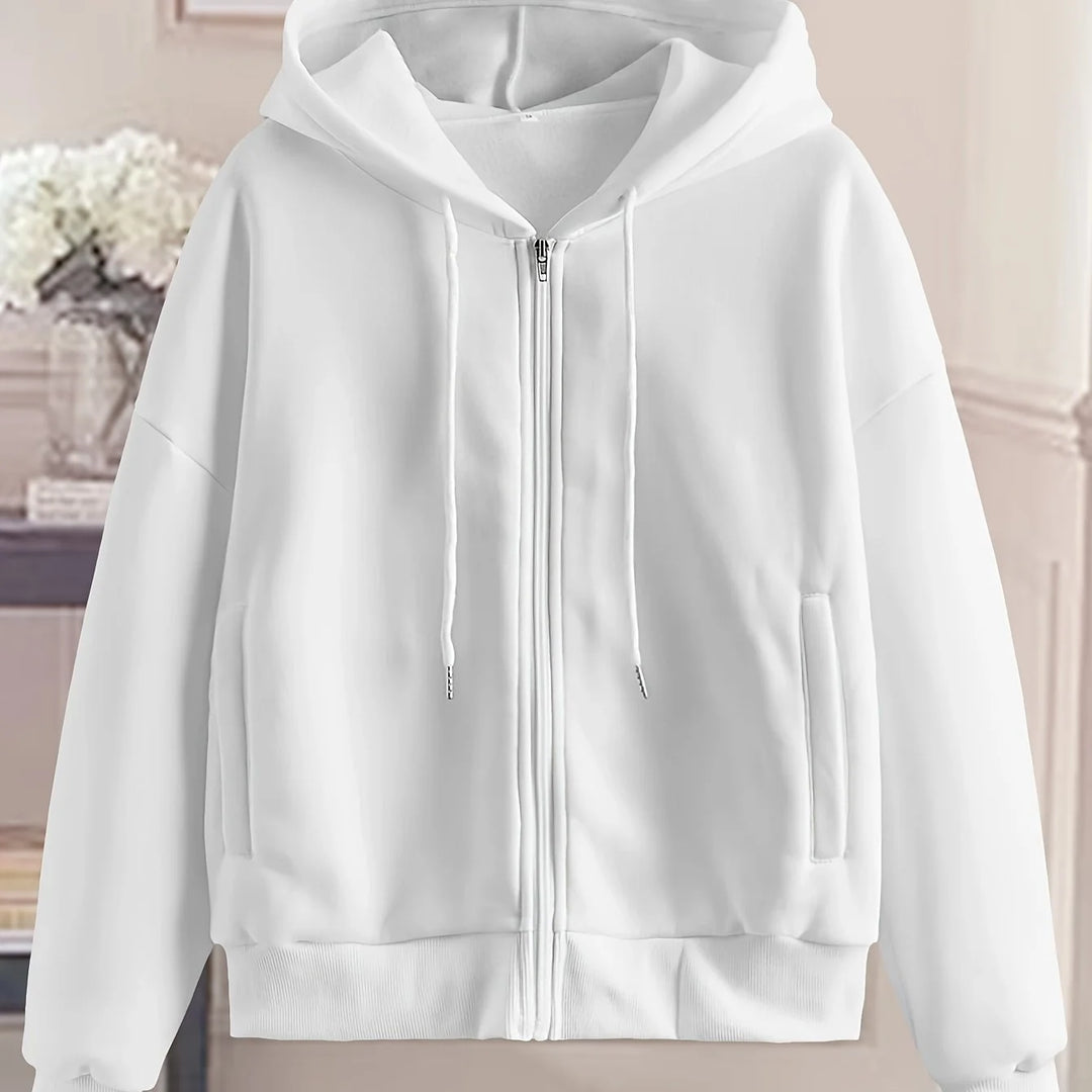 Women's comfy zip-up winter hoodie with side pockets in White