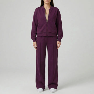 Women's front zip winter bomber jacket straight-leg trousers set in Purple