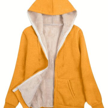 Women's comfy zip-up sherpa lined winter hoodie in Yellow