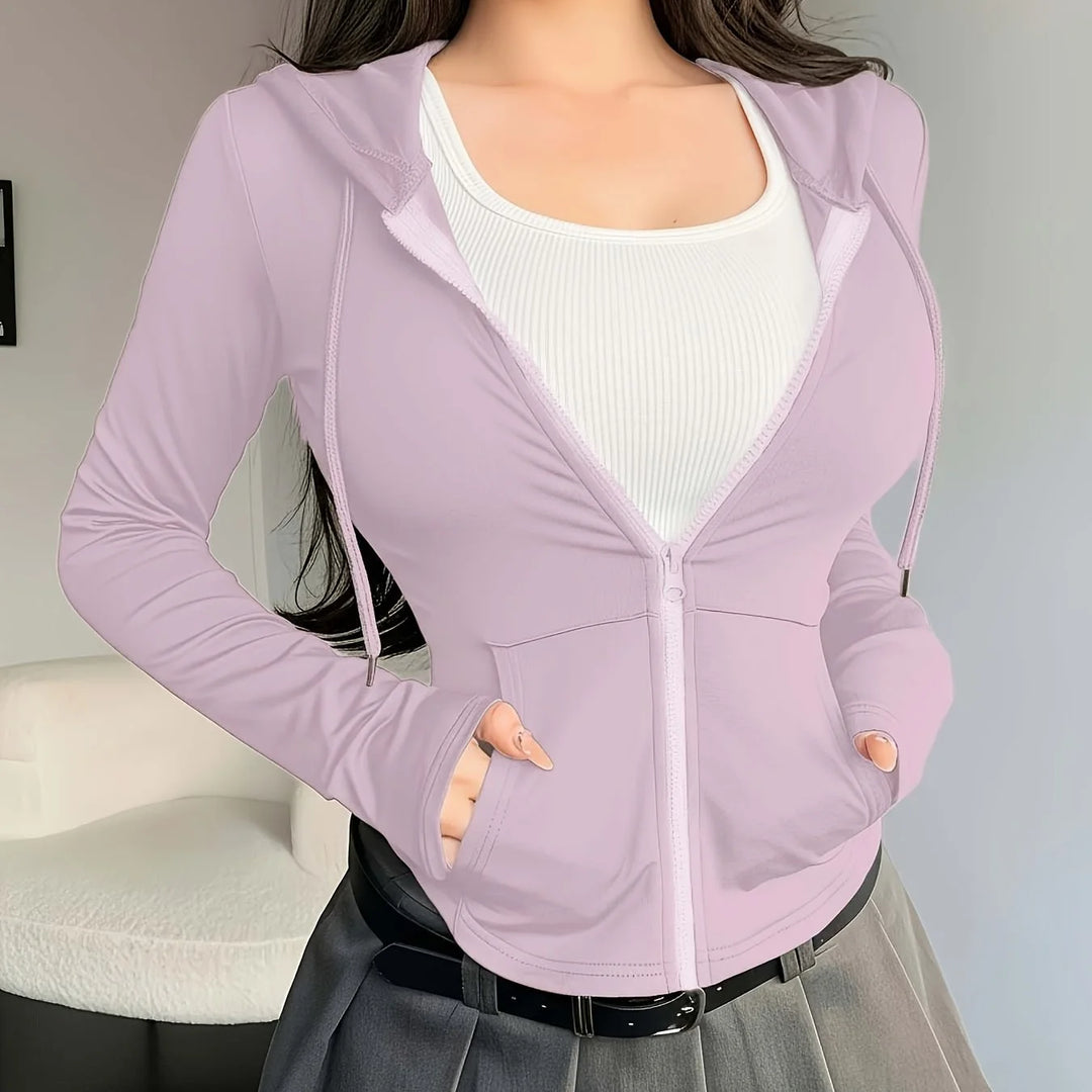 Women's comfy zip-up cropped winter hoodie in Light Purple