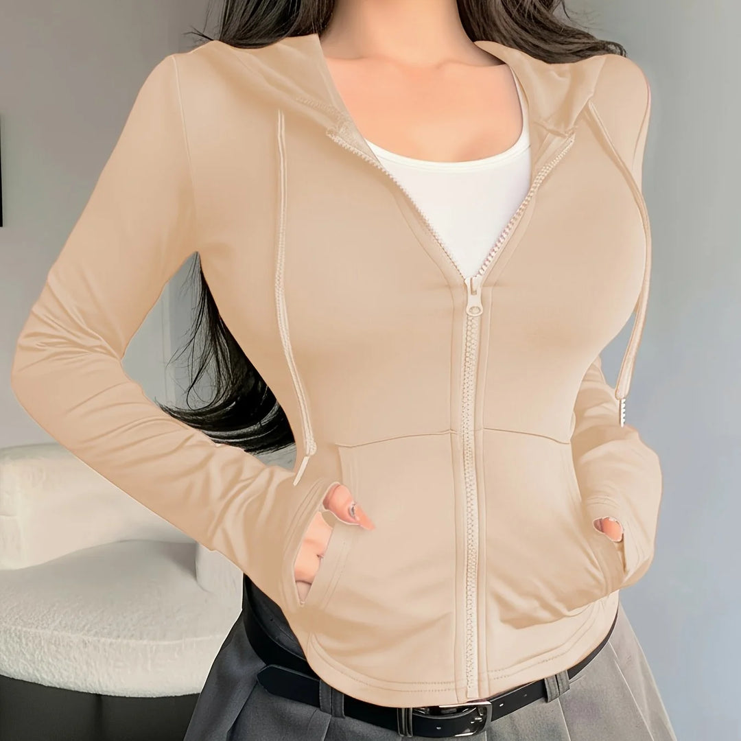 Women's comfy zip-up cropped winter hoodie in Wheat