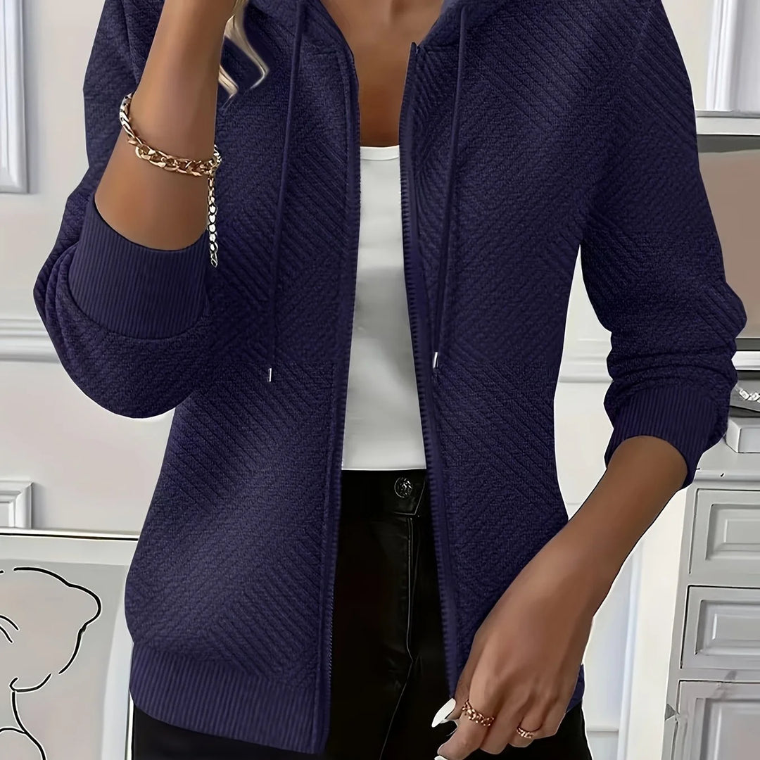 Women's comfy zip-up winter hoodie with long ribbed cuffs in Navy