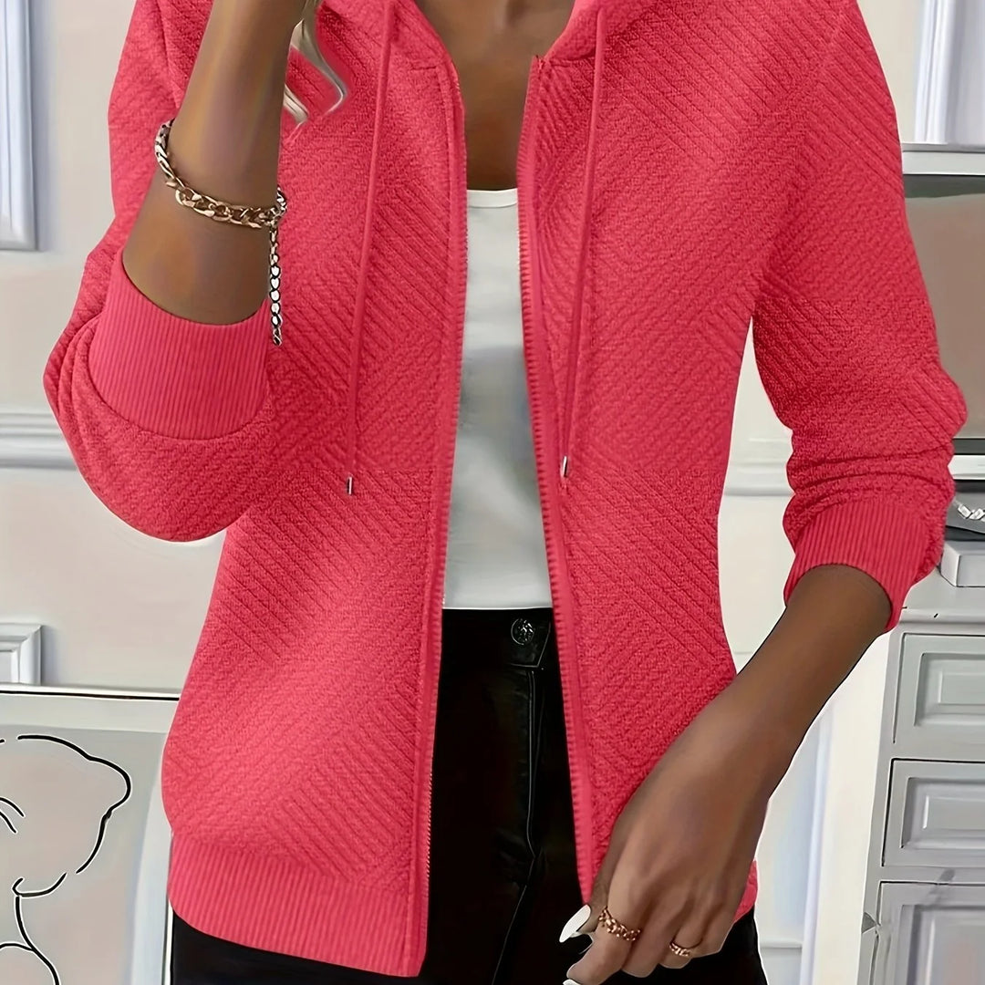 Women's comfy zip-up winter hoodie with long ribbed cuffs in Peach