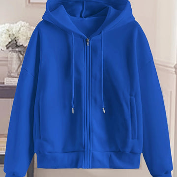 Women's comfy zip-up winter hoodie with side pockets in Blue