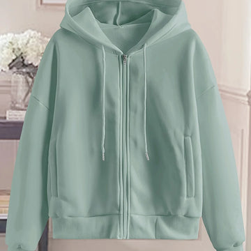 Women's comfy zip-up winter hoodie with side pockets in Mint Green