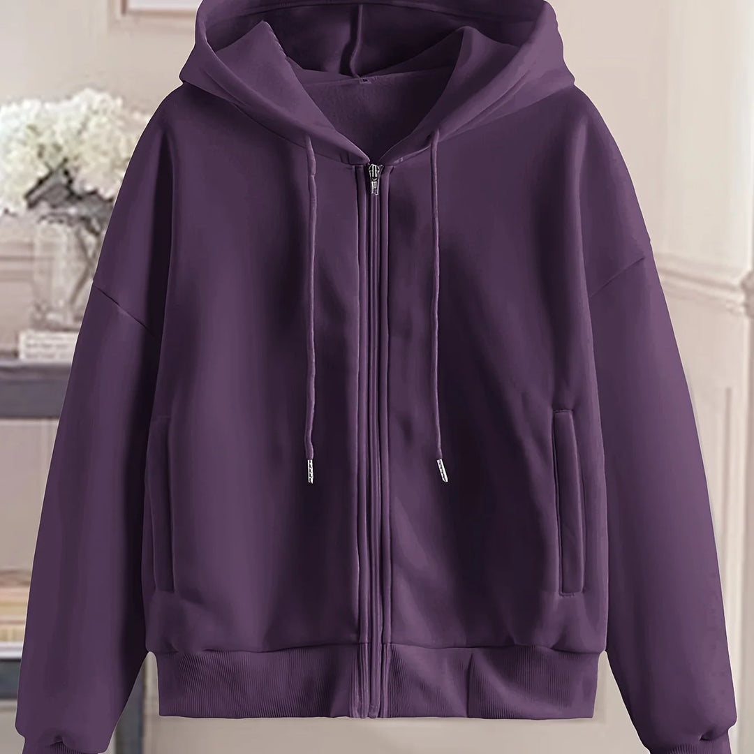 Women's comfy zip-up winter hoodie with side pockets in Purple